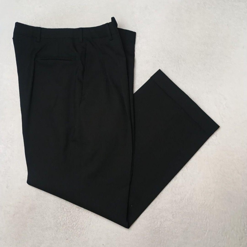 Jos A Bank Pants Men 34x30 Black Tweed Wool Dress Pleated Cuffed Lined USA